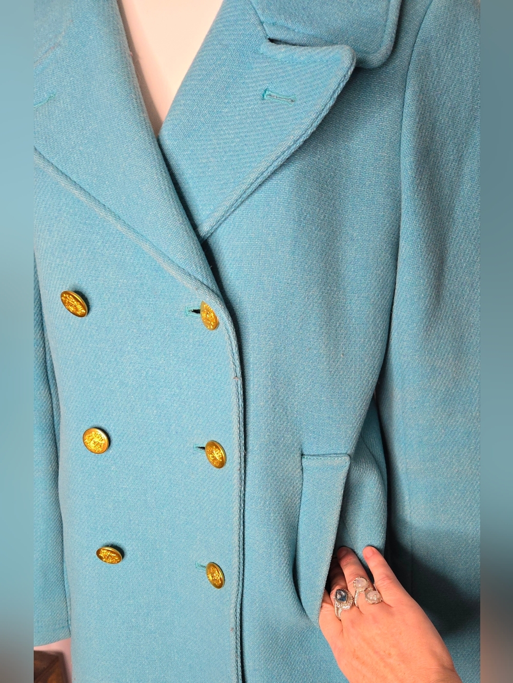 J.Crew Stadium Nello Gori Wool Blend Double Breasted PeaCoat Teal Size 8 NWOT - Picture 2 of 15